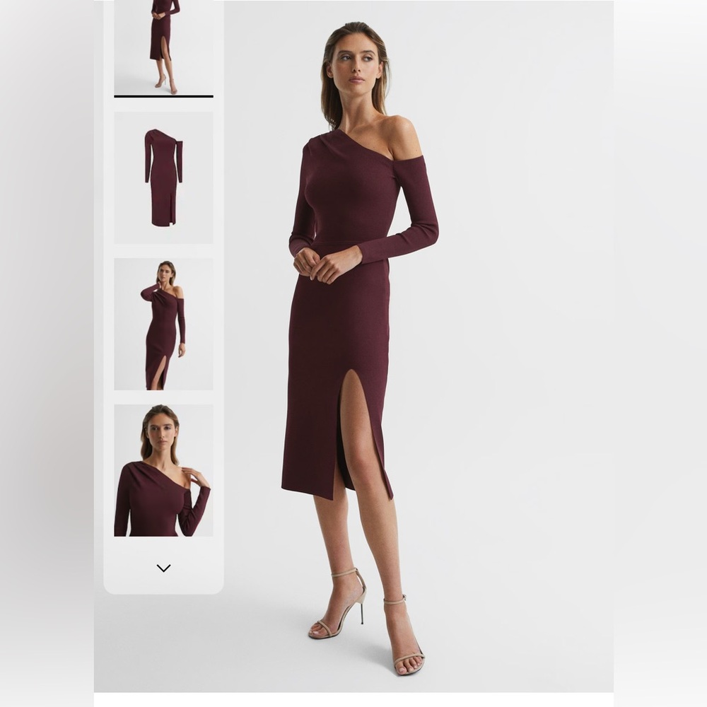 NWT REISS LISSY KNITTED BODYCON MIDI DRESS IN BURGUNDY